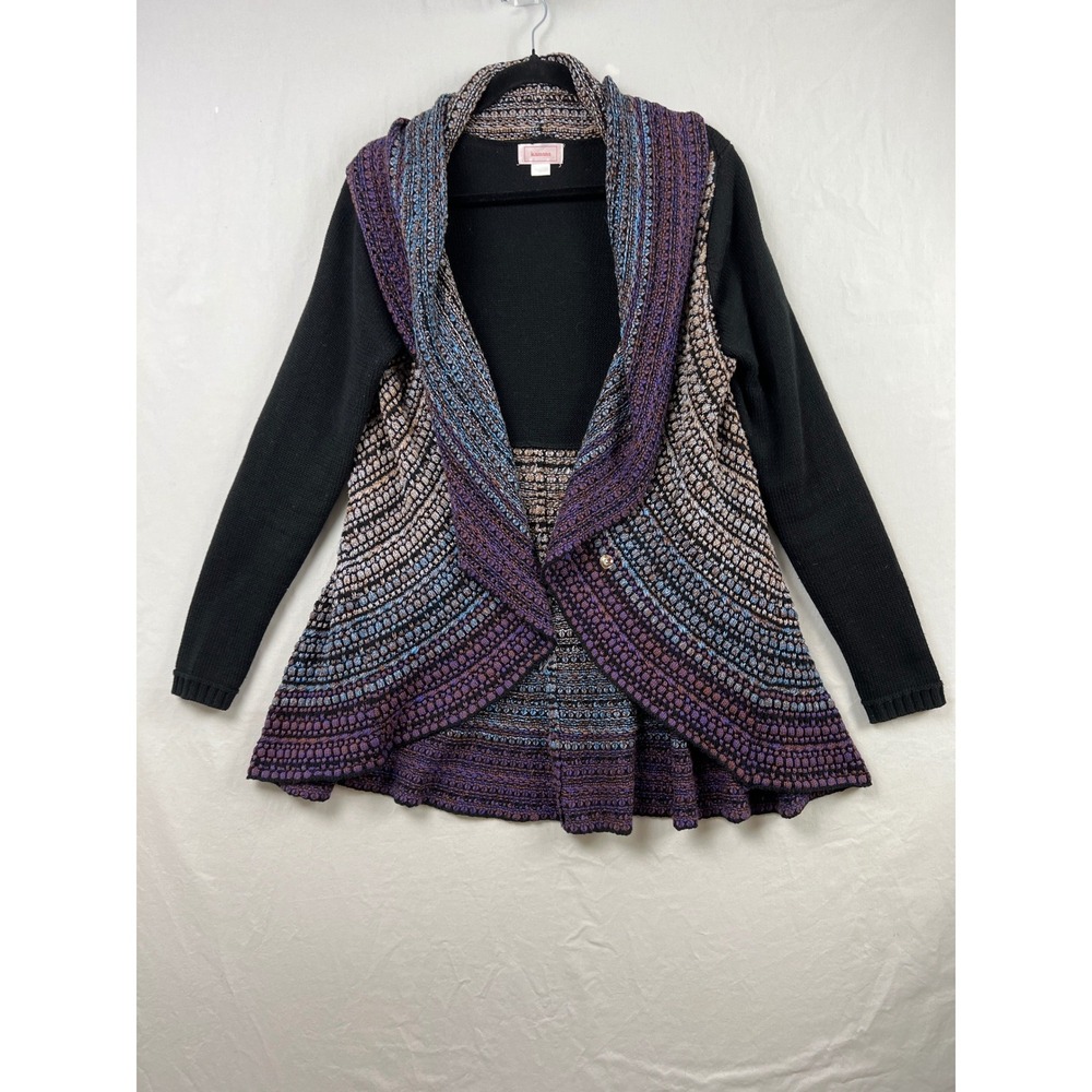 Kamana Cardigan Sweater Women S Black Purple Multi Open Front Shawl Collar Boho